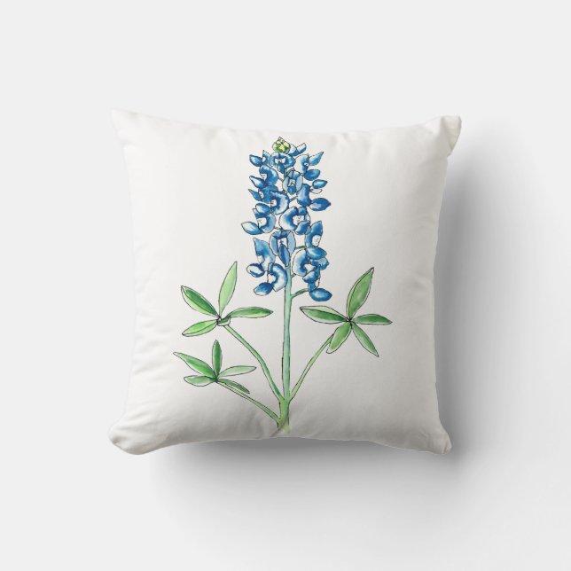 Watercolor and Pen Bluebonnet Cushion (Front)