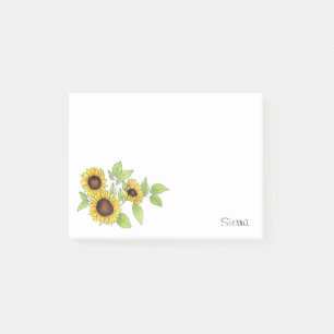 Watercolor and Pen Sunflowers Post-it Notes