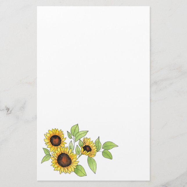 Watercolor and Pen Sunflowers Stationery (Front)