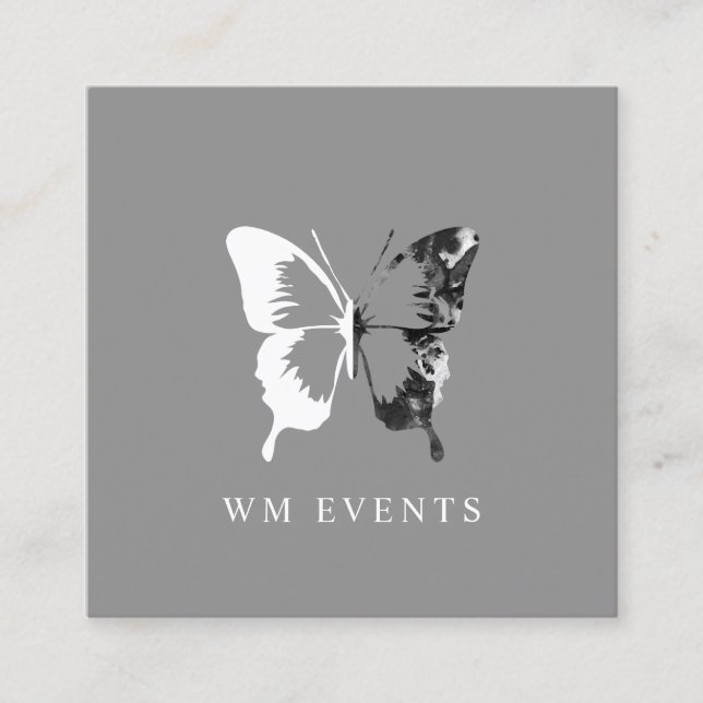 Watercolor and White Butterfly Square Business Card (Front)
