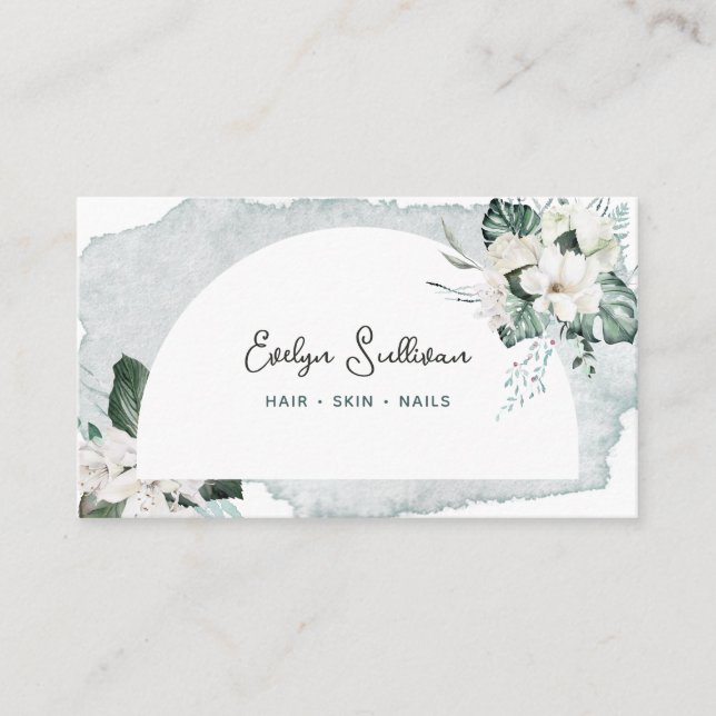 Watercolor and white flowers business card (Front)