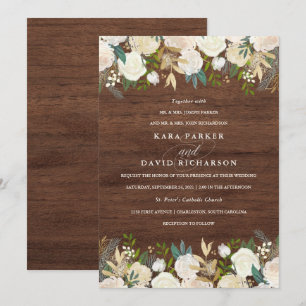 Watercolor and Wood   Rustic Floral Wedding Invitation