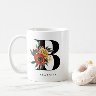 Watercolor Anemone Botanicals Letter B Monogram Coffee Mug