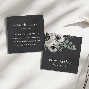 Watercolor Anemone & Eucalyptus Floral Square Business Card