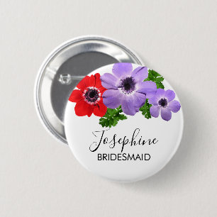 Watercolor Anemone Floral Bridesmaid Button
