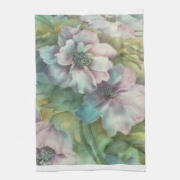 Watercolor Anemone Floral • Elegant Kitchen Decor Tea Towel