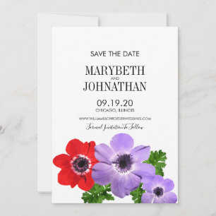 Watercolor Anemone Floral Save The Date Card