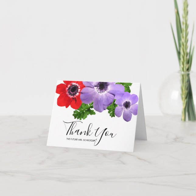Watercolor Anemone Floral Thank You Card (Front)