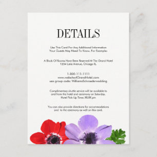 Watercolor Anemone Floral Wedding Details Card