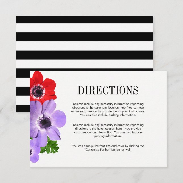 Watercolor Anemone Floral Wedding Directions Card (Front/Back)