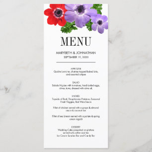 Watercolor Anemone Floral Wedding Menu Card