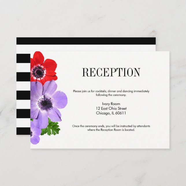Watercolor Anemone Floral Wedding Reception Card (Front/Back)