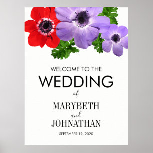 Watercolor Anemone Floral Wedding Welcome Sign