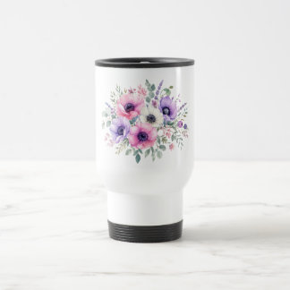 Watercolor Anemone Flower Floral travel mug