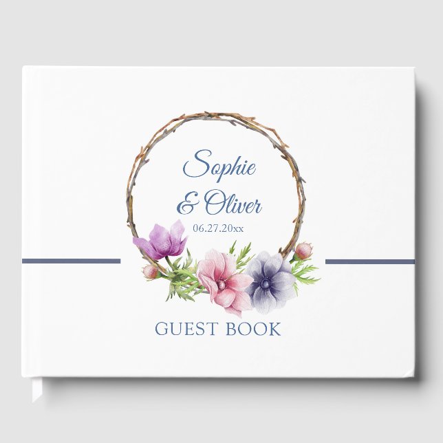 Watercolor Anemone Flower Wedding Guest Book (Front)