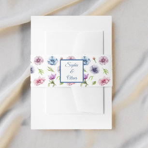 Watercolor Anemone Flower Wedding Invitation Belly Band
