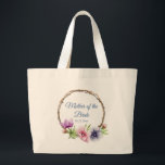 Watercolor Anemone Flower Wedding Large Tote Bag<br><div class="desc">These wedding tote bags feature an elegant blue script on a white background surrounded by gorgeous Anemone flowers in pink, lavender, blue, purple and violet with green leaves. The text can be personalised by editing the text boxes. Designed for you by Evco Studio © at www.zazzle.com/store/evcostudio #wedding #motherofthebride #tote #bags...</div>