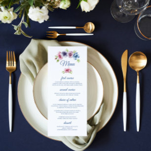 Watercolor Anemone Flower Wedding Menu Card