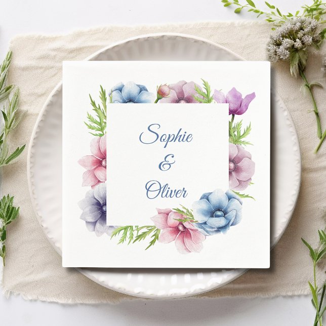 Watercolor Anemone Flower Wedding Napkin (Creator Uploaded)