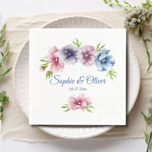 Watercolor Anemone Flower Wedding Napkin