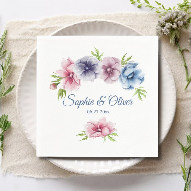 Watercolor Anemone Flower Wedding Napkin (Creator Uploaded)