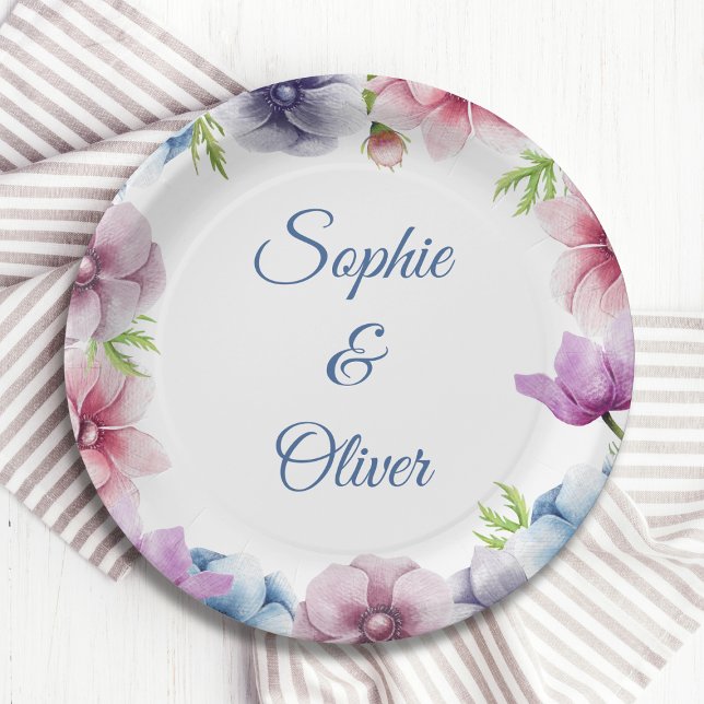 Watercolor Anemone Flower Wedding Paper Plate (Creator Uploaded)