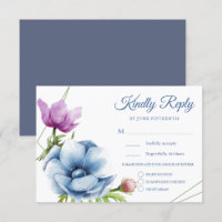 Watercolor Anemone Flower Wedding RSVP Cards