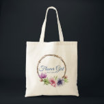 Watercolor Anemone Flower Wedding Tote Bag<br><div class="desc">These wedding tote bags feature an elegant blue script on a white background surrounded by gorgeous Anemone flowers in pink, lavender, blue, purple and violet with green leaves. The text can be personalised by editing the text boxes. Designed for you by Evco Studio © at www.zazzle.com/store/evcostudio #wedding #flowergirl #bridalparty #tote...</div>