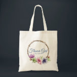 Watercolor Anemone Flower Wedding Tote Bag<br><div class="desc">These wedding tote bags feature an elegant blue script on a white background surrounded by gorgeous Anemone flowers in pink, lavender, blue, purple and violet with green leaves. The text can be personalised by editing the text boxes. Designed for you by Evco Studio © at www.zazzle.com/store/evcostudio #wedding #flowergirl #bridalparty #tote...</div>