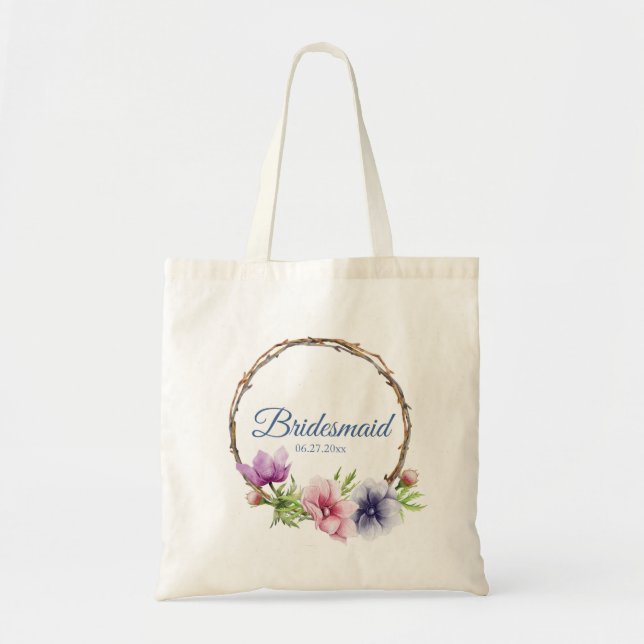 Watercolor Anemone Flower Wedding Tote Bag (Front)