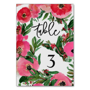 Watercolor Anemone Wedding Table Number