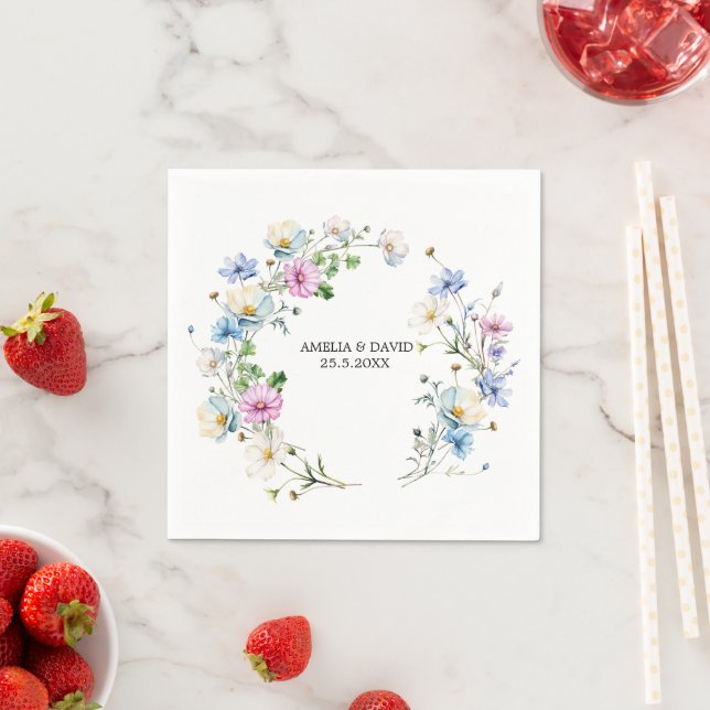 Watercolor Anemone Wreath  Napkin (Insitu)