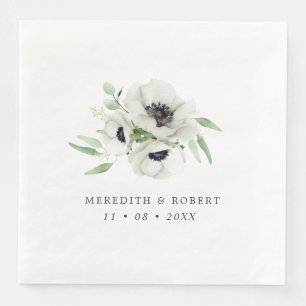 Watercolor Anemones Black & White Winter Wedding Napkin