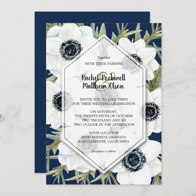 Watercolor Anemones Botanical Wedding Invitations (Front/Back)