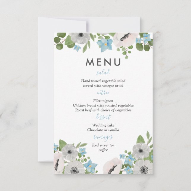 Watercolor Anemones Florals | Wedding Menu Invitation (Front)