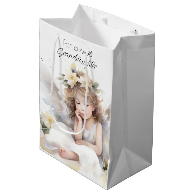 Watercolor Angel Birthday for Granddaughter Medium Gift Bag (Front Angled)