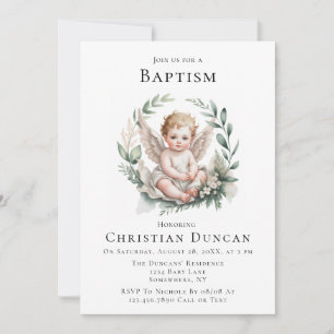 Watercolor Angel Wings Baptism  Invitation