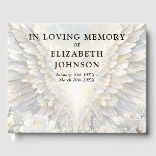 Watercolor Angel Wings Celebration of Life Funeral Guest Book