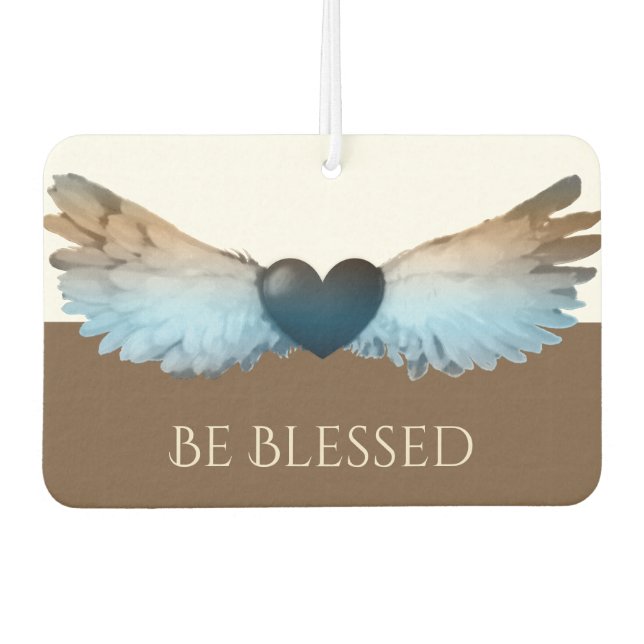 Watercolor Angel Wings & Heart Be Blessed Car Air Freshener (Front)