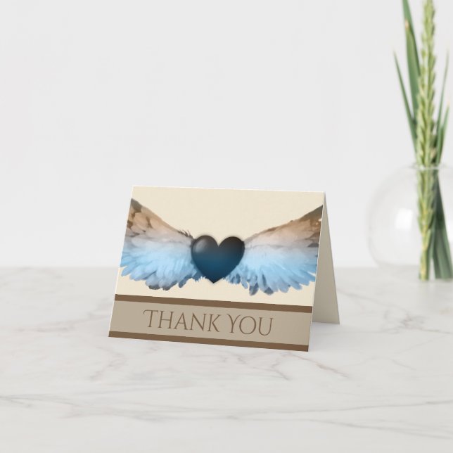 Watercolor Angel Wings & Heart Thank You Note Card (Front)