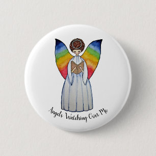 Watercolor Angel With Rainbow Wings Reading A Book 6 Cm Round Badge