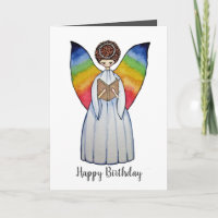 Watercolor Angel With Rainbow Wings Reading A Book