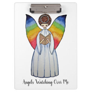 Watercolor Angel With Rainbow Wings Reading A Book Clipboard