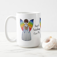 Watercolor Angel With Rainbow Wings Reading A Book