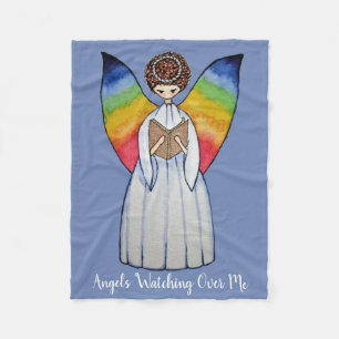 Watercolor Angel With Rainbow Wings Reading A Book Fleece Blanket