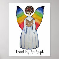 Watercolor Angel With Rainbow Wings Reading A Book