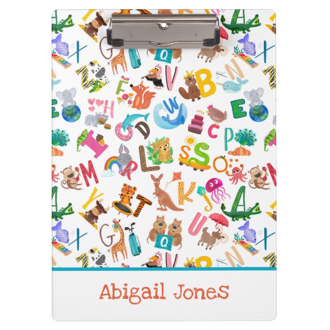 Watercolor Animal Alphabet Adorable Personalised Clipboard (Front)