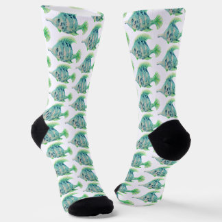 Watercolor Animal Art Blue Tropical Fish Socks