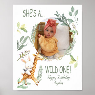 watercolor Animal baby girl first birthday minimal Poster