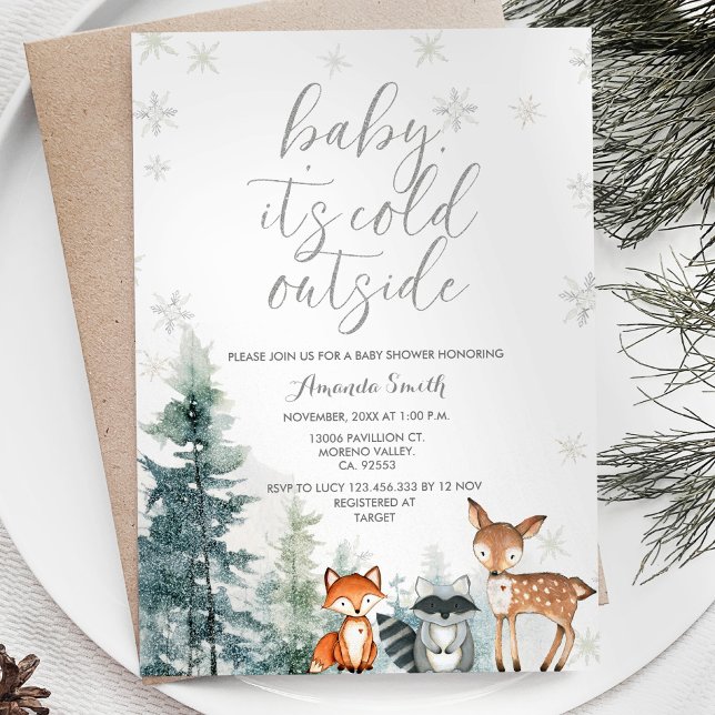 Watercolor Animal Cold Outside Baby Shower Invitation (Creator Uploaded)